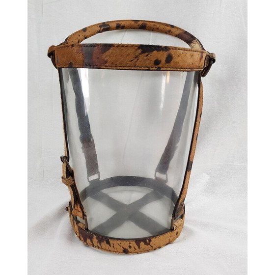 Image 1 of Secchiello per champagne vintage in vetro, pelle e ottone di Poulain Piqué Sellier, 1930