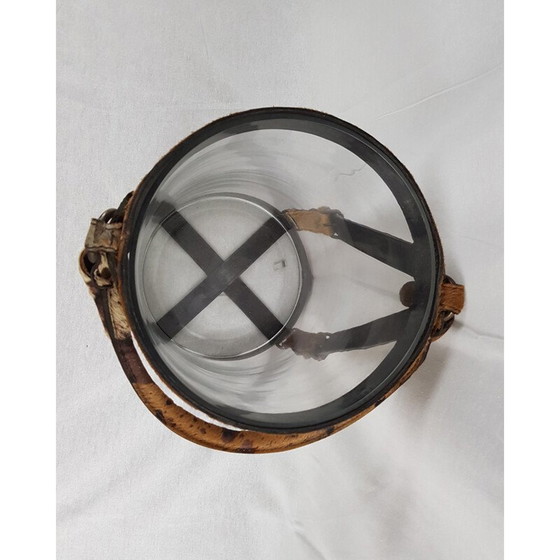 Image 1 of Secchiello per champagne vintage in vetro, pelle e ottone di Poulain Piqué Sellier, 1930