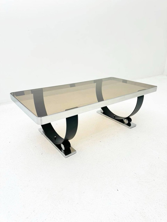 Image 1 of Table basse Space Age en verre fumé & chrome, années 1970