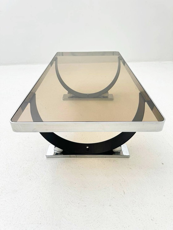 Image 1 of Table basse Space Age en verre fumé & chrome, années 1970