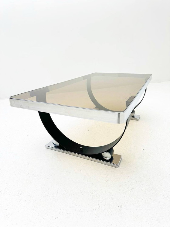 Image 1 of Table basse Space Age en verre fumé & chrome, années 1970