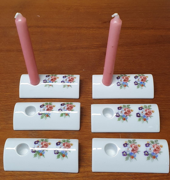 Image 1 of 1874 Romantic Porcelain Mini Candlesticks With Flowers