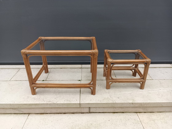 Image 1 of 2x Bamboo rattan side tables