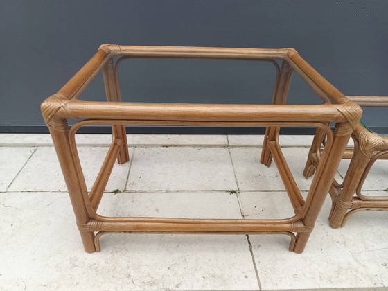 Image 1 of 2x Bamboo rattan side tables