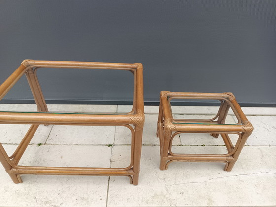 Image 1 of 2x Bamboo rattan side tables