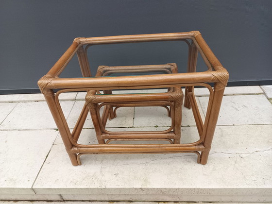 Image 1 of 2x Bamboo rattan side tables