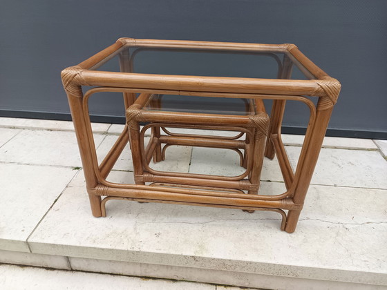 Image 1 of 2x Bamboo rattan side tables