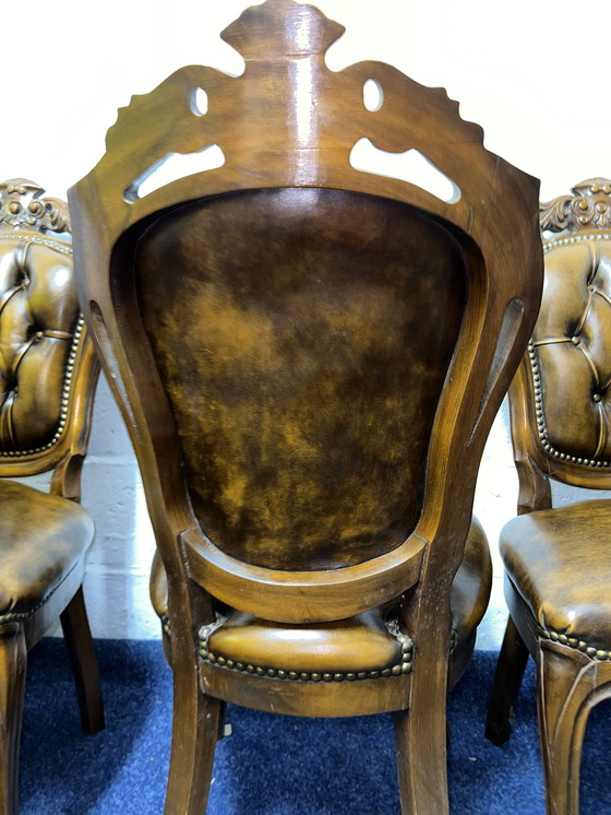 Image 1 of 6 sedie da pranzo Chesterfield in stile barocco in pelle