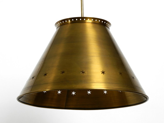 Image 1 of Great Italian XXL Mid Century brass ceiling lamps with long rod | Ø 50 cm | Ø 19.7"