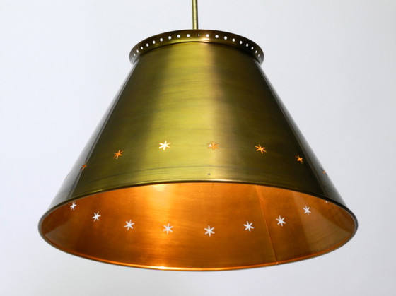 Image 1 of Great Italian XXL Mid Century brass ceiling lamps with long rod | Ø 50 cm | Ø 19.7"