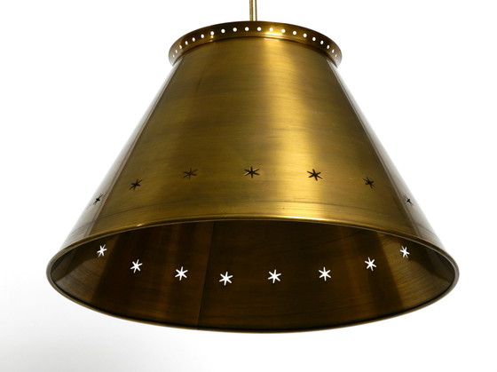 Image 1 of Great Italian XXL Mid Century brass ceiling lamps with long rod | Ø 50 cm | Ø 19.7"