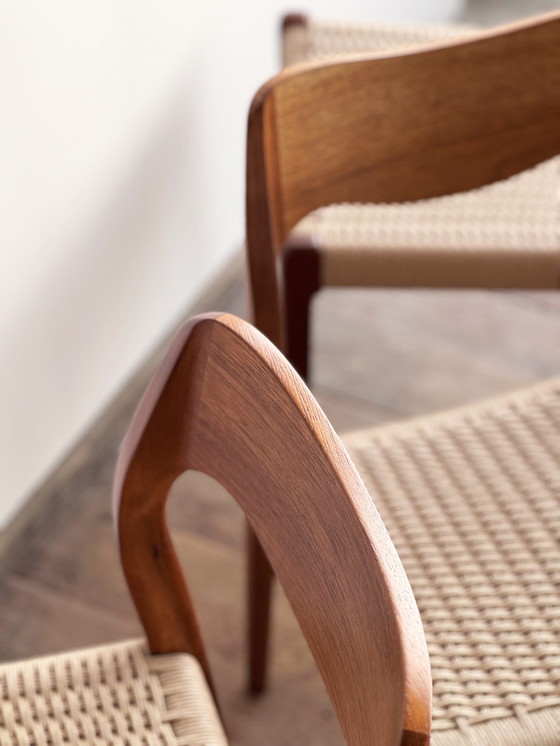 Image 1 of Mid-Century Danish Model 71 Chairs in Teak by Niels O. Møller for J.L. Møllers Furniture Factory, 1950, Set of 4