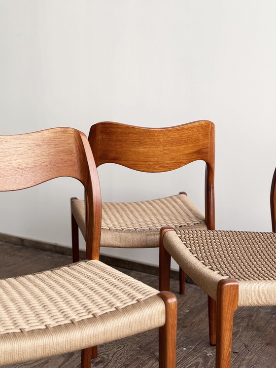 Image 1 of Mid-Century Danish Model 71 Chairs in Teak by Niels O. Møller for J.L. Møllers Furniture Factory, 1950, Set of 4