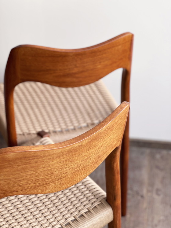 Image 1 of Mid-Century Danish Model 71 Chairs in Teak by Niels O. Møller for J.L. Møllers Furniture Factory, 1950, Set of 4