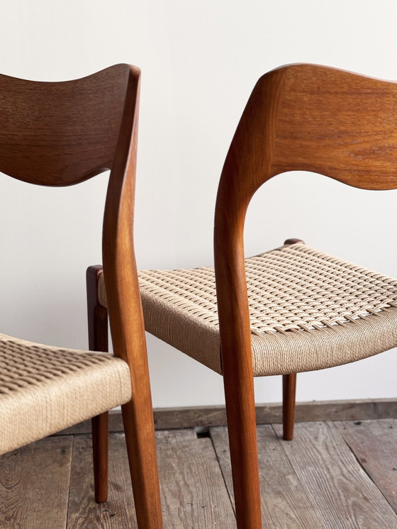 Image 1 of Mid-Century Danish Model 71 Chairs in Teak by Niels O. Møller for J.L. Møllers Furniture Factory, 1950, Set of 4