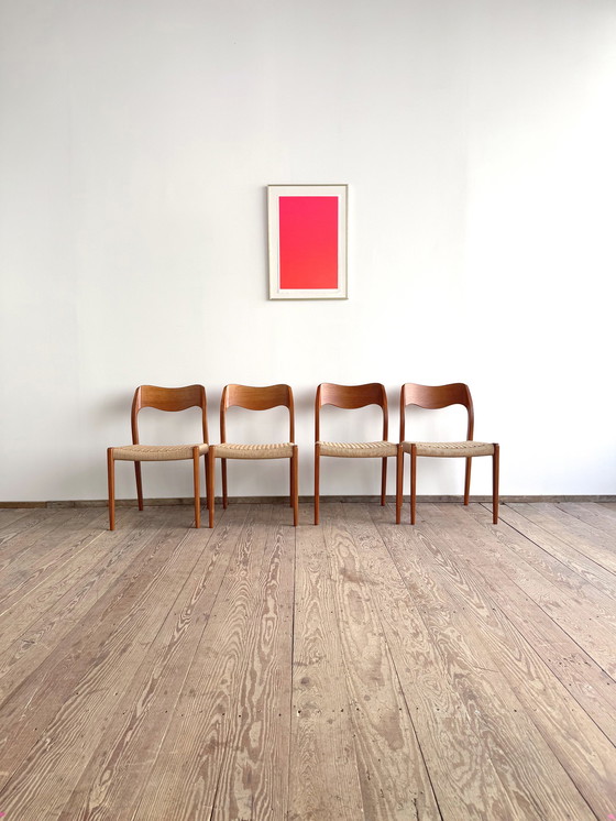 Image 1 of Mid-Century Danish Model 71 Chairs in Teak by Niels O. Møller for J.L. Møllers Furniture Factory, 1950, Set of 4