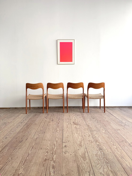 Image 1 of Mid-Century Danish Model 71 Chairs in Teak by Niels O. Møller for J.L. Møllers Furniture Factory, 1950, Set of 4