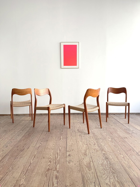 Image 1 of Mid-Century Danish Model 71 Chairs in Teak by Niels O. Møller for J.L. Møllers Furniture Factory, 1950, Set of 4