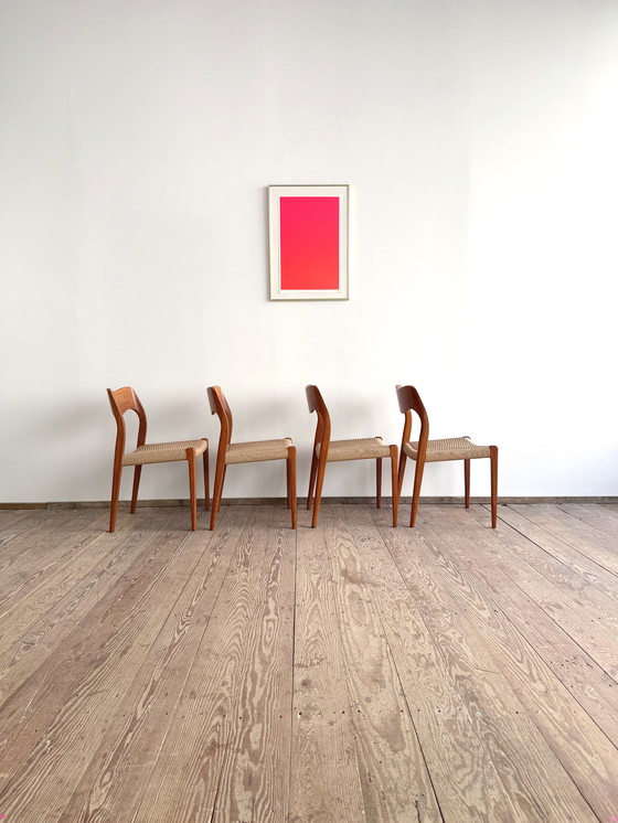 Image 1 of Mid-Century Danish Model 71 Chairs in Teak by Niels O. Møller for J.L. Møllers Furniture Factory, 1950, Set of 4