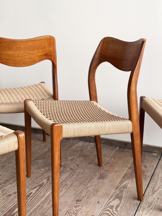 Image 1 of Mid-Century Danish Model 71 Chairs in Teak by Niels O. Møller for J.L. Møllers Furniture Factory, 1950, Set of 4