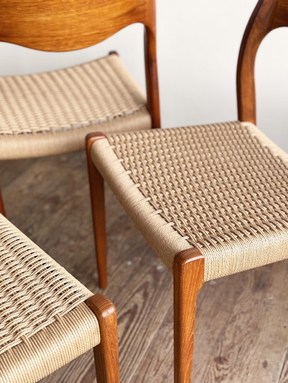 Image 1 of Mid-Century Danish Model 71 Chairs in Teak by Niels O. Møller for J.L. Møllers Furniture Factory, 1950, Set of 4