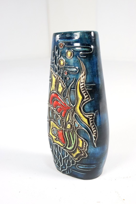 Image 1 of Vintage Ceramic Vase With Fish