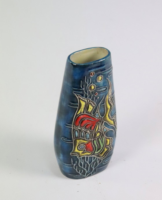 Image 1 of Vintage Ceramic Vase With Fish