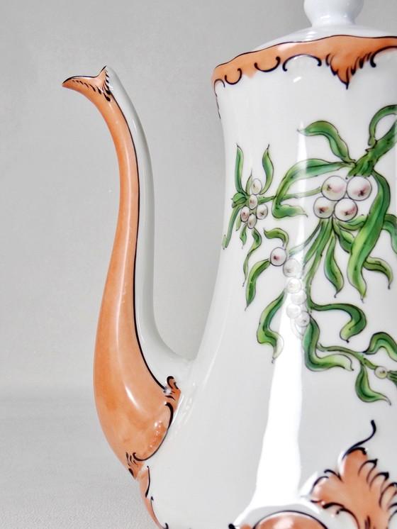 Image 1 of Large teapot/coffee pot Limoges mistletoe art nouveau style rare hand-painted