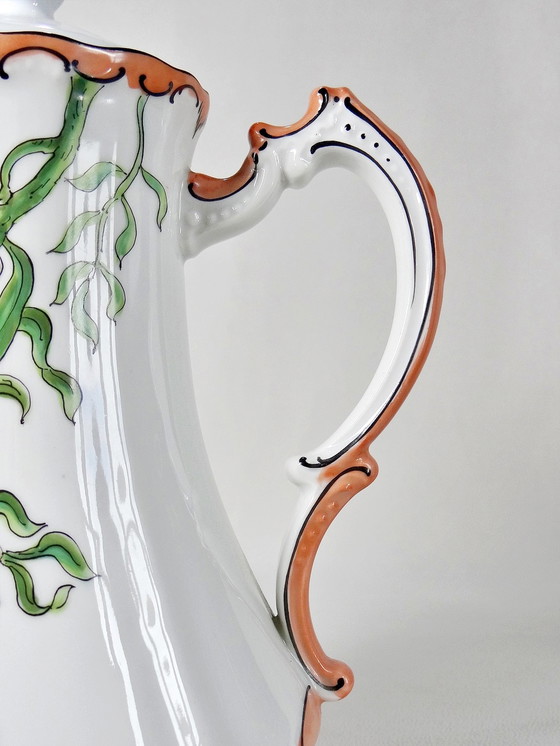 Image 1 of Large teapot/coffee pot Limoges mistletoe art nouveau style rare hand-painted