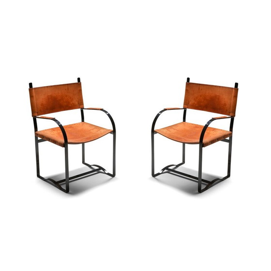 Image 1 of Pair of vintrage Cognac Leather Armchairs 1960s