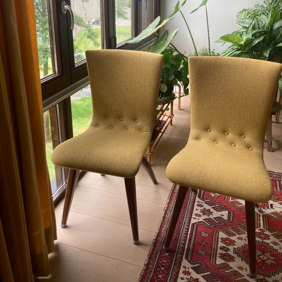 Image 1 of 2x C.J. van Os Culemborg chairs, Dutch design classic from the 1960s. Teak legs, dark yellow upholstery.