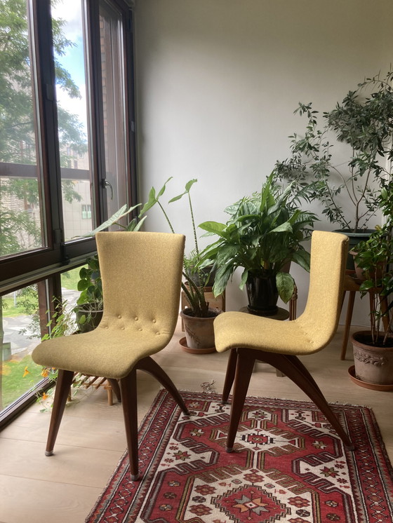 Image 1 of 2x C.J. van Os Culemborg chairs, Dutch design classic from the 1960s. Teak legs, dark yellow upholstery.