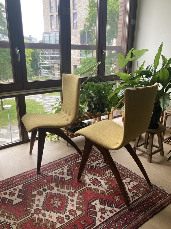 Image 1 of 2x C.J. van Os Culemborg chairs, Dutch design classic from the 1960s. Teak legs, dark yellow upholstery.