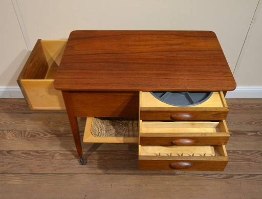 teak sewing table danish modern 60s