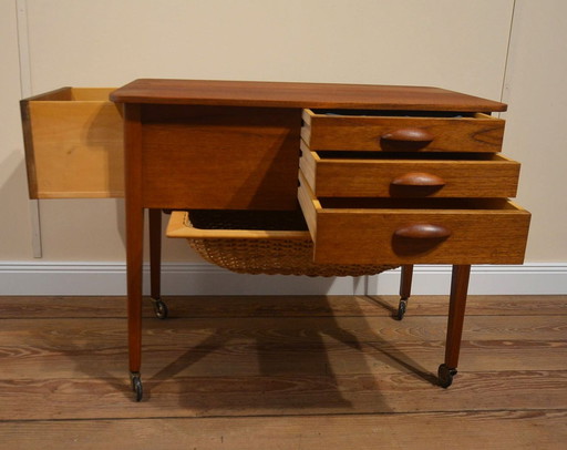 teak sewing table danish modern 60s