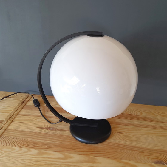 Image 1 of Black and white '70s plexiglass mushroom table lamp