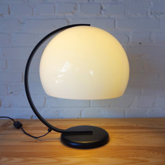 Image 1 of Black and white '70s plexiglass mushroom table lamp