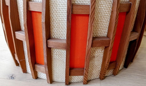 2X Vintage Lampshade Of Jute And Teak Wood With Orange Accents