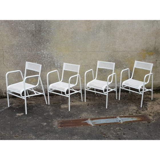 Image 1 of Set of 4 vintage white garden armchairs, 1950