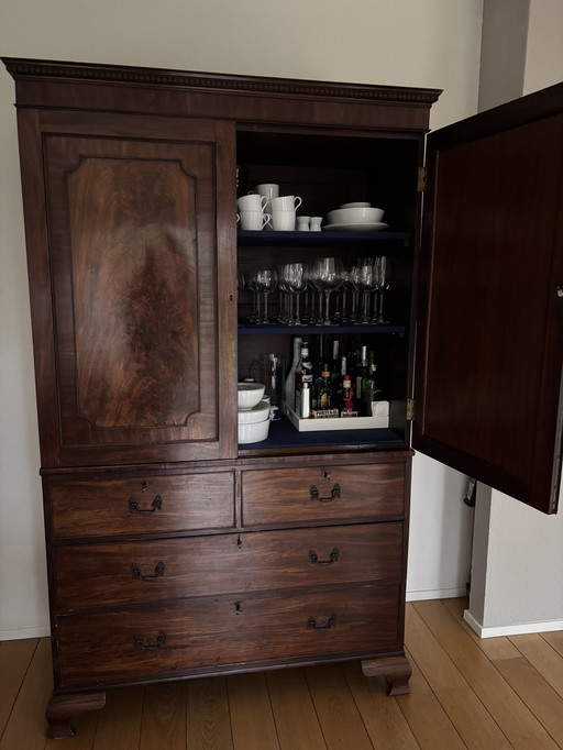 English Antique Cupboard Ca 1880. Mahogany (Doors Flower mahogany?