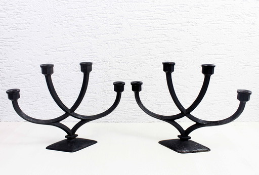 Pair Of Scandinavian Cast Iron Candleholders 1970