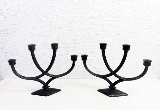 Pair Of Scandinavian Cast Iron Candleholders 1970