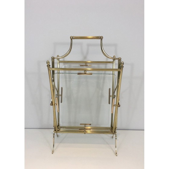 Image 1 of Vintage magazine rack in brass and clear glass by Maison Jansen, 1940
