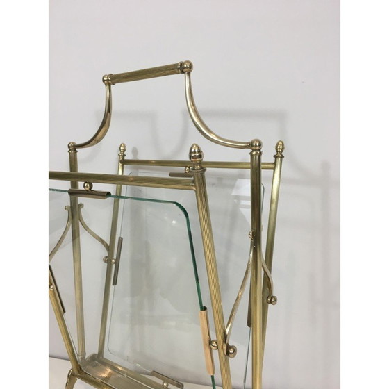 Image 1 of Vintage magazine rack in brass and clear glass by Maison Jansen, 1940