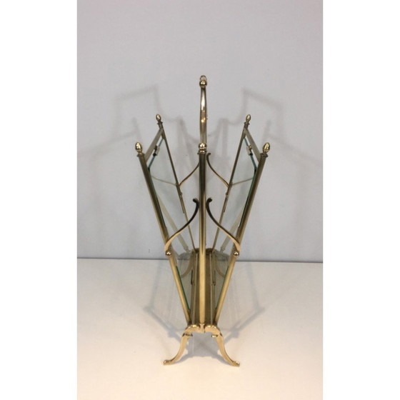 Image 1 of Vintage magazine rack in brass and clear glass by Maison Jansen, 1940