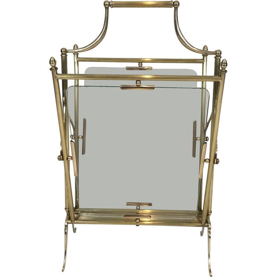 Image 1 of Vintage magazine rack in brass and clear glass by Maison Jansen, 1940