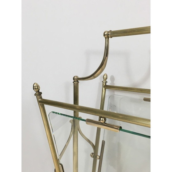 Image 1 of Vintage magazine rack in brass and clear glass by Maison Jansen, 1940
