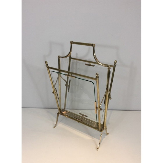 Image 1 of Vintage magazine rack in brass and clear glass by Maison Jansen, 1940