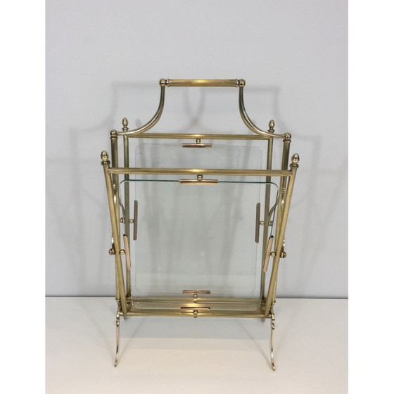 Image 1 of Vintage magazine rack in brass and clear glass by Maison Jansen, 1940