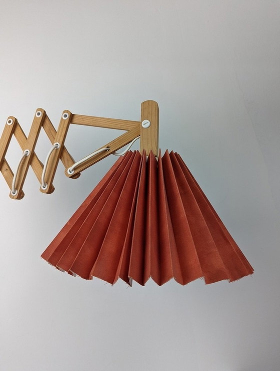 Image 1 of Danish Wooden Scissor Lamp, 1960S